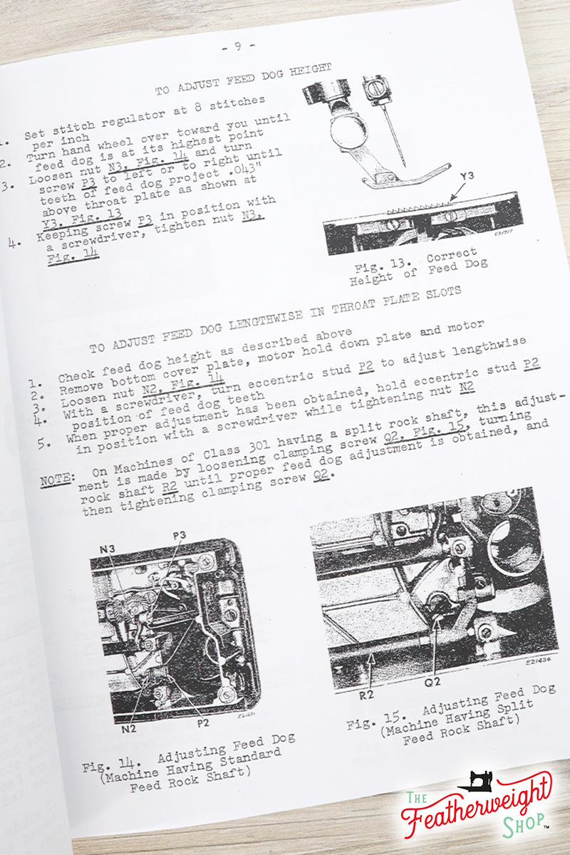 Service and Adjusters Manual for Singer 301 301A, Facsimile