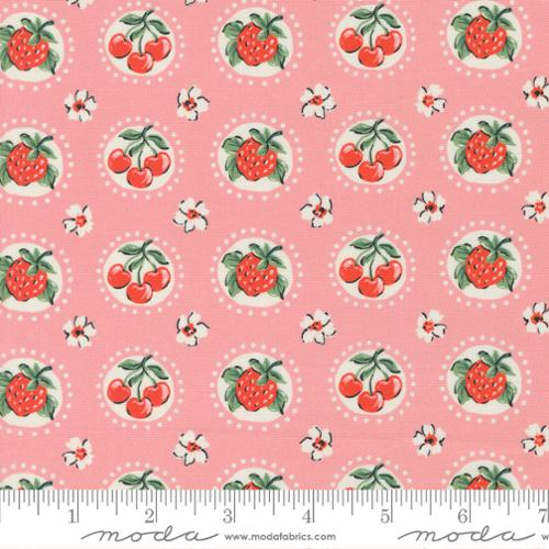 Fabric, Julia Cherry & Strawberry by Crystal Manning - CARNATION PINK (by the yard)