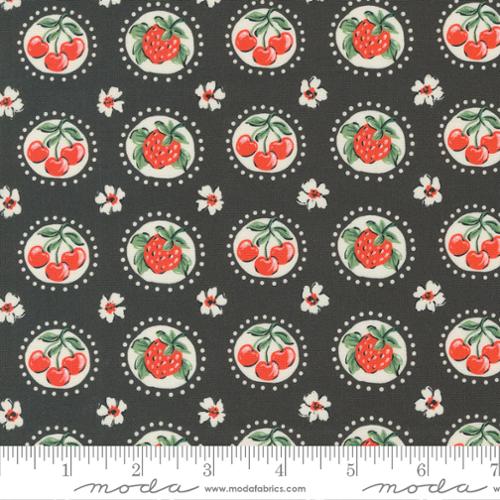 Fabric, Julia Cherry & Strawberry by Crystal Manning - GRANITE BLACK (by the yard)