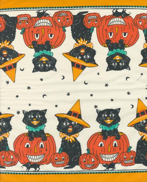 Fabric, 16-Inch Toweling by MODA - Meow Black Cat Kittens & Pumpkins (by the yard)