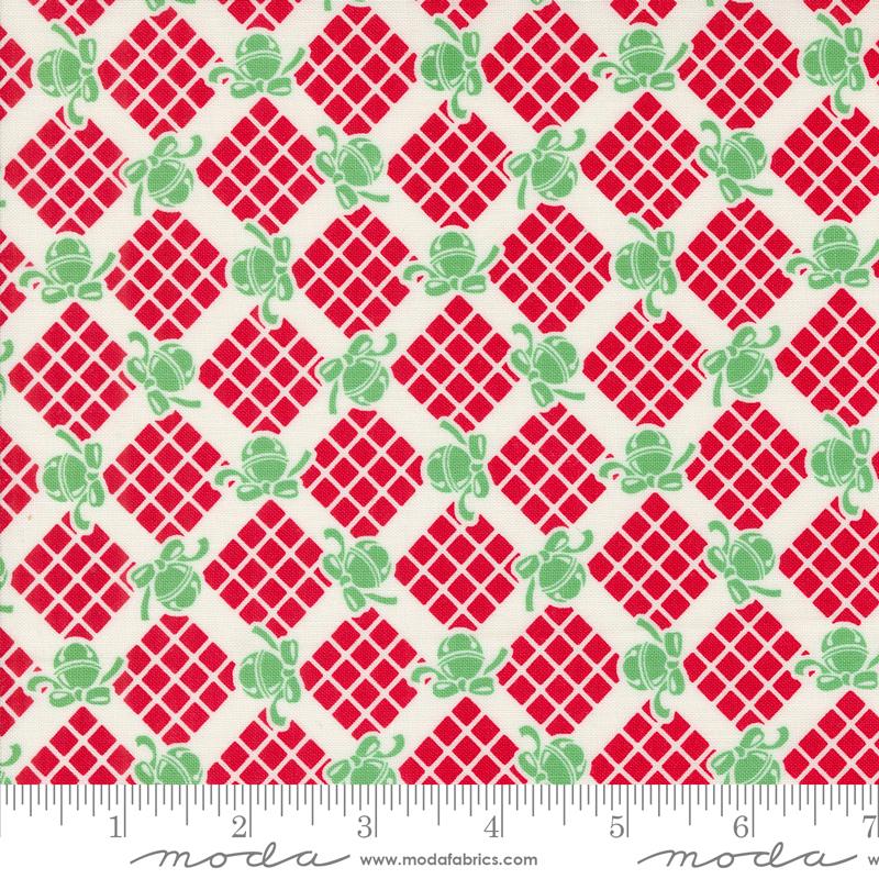 Fabric, Kitty Christmas Jingle Bells, Checks & Plaids by Urban Chiks - Red SNOW (by the yard)