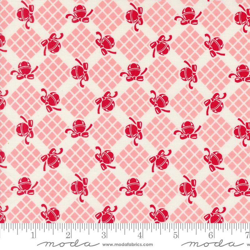 Fabric, Kitty Christmas Jingle Bells, Checks & Plaids by Urban Chiks - Pink CHEEKY (by the yard)