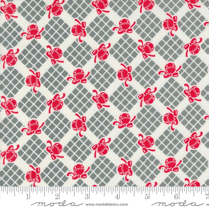 Fabric, Kitty Christmas Jingle Bells, Checks & Plaids by Urban Chiks - Grey COAL (by the yard)