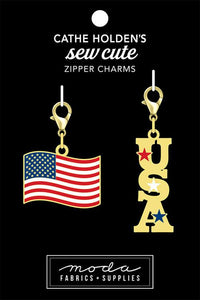 Enamel Charm Zipper Pull by Cathe Holden - AMERICAN FLAG & USA