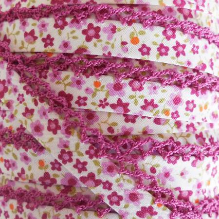 LACE BIAS TAPE, Purple Violet Fuschia Floral Double Fold (by the yard)