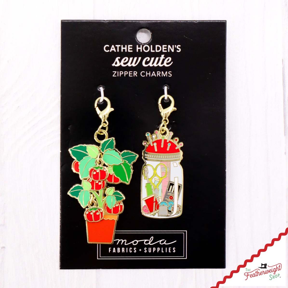 Enamel Charm Zipper Pull - PLANT & SEWING JAR by Cathe Holden