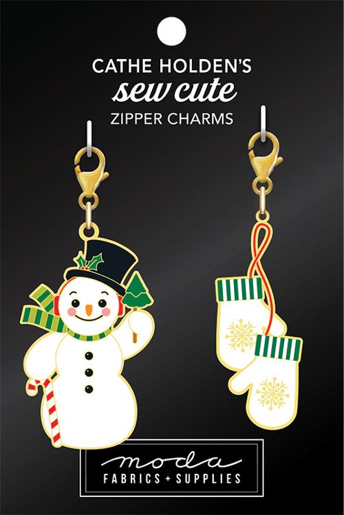 Enamel Charm Zipper Pull SNOWMAN & MITTENS by Cathe Holden