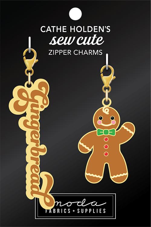 Enamel Charm Zipper Pull GINGERBREAD Script & MAN by Cathe Holden