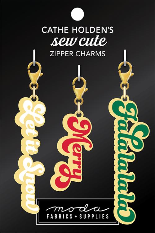 Enamel Charm Zipper Pull CHRISTMAS WORDS in Script by Cathe Holden