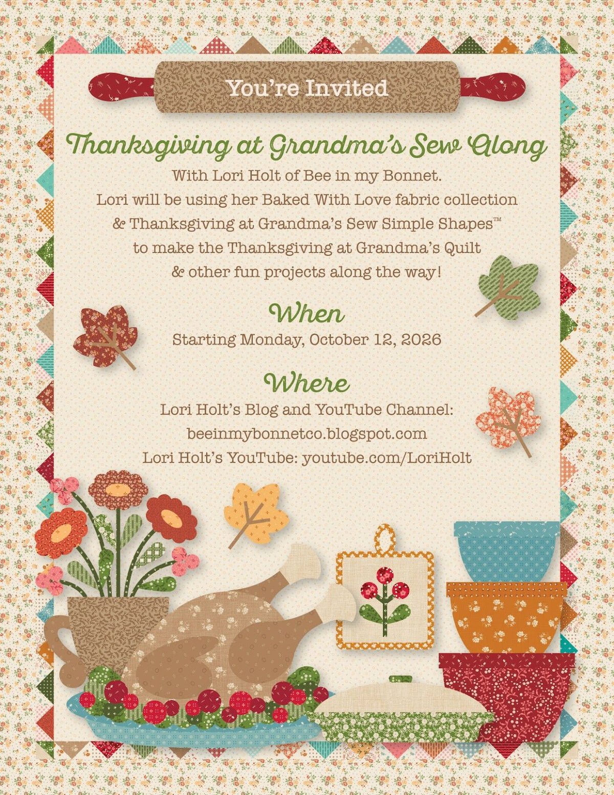 Sew Simple Shapes, Thanksgiving at Grandma's Quilt by Lori Holt of Bee in My Bonnet
