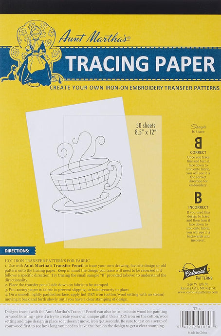 Aunt Martha's Embroidery Iron-On Transfers TRACING PAPER Pack, 50 Sheets