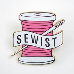 Load image into Gallery viewer, Enamel Pin, SEWIST Spool of Thread &amp; Needle - PINK
