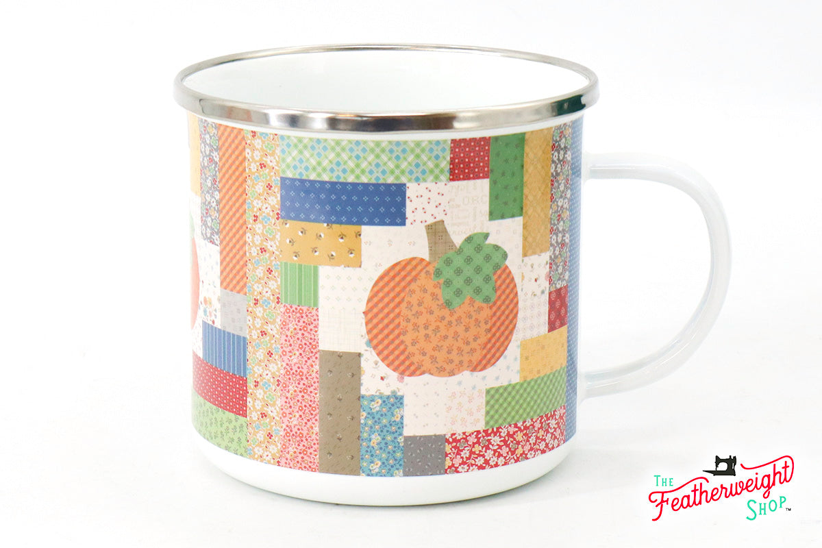 Mug, Autumn Pumpkin Enamel Tin Mug by Lori Holt