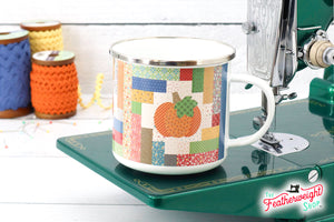 Mug, Autumn Pumpkin Enamel Tin Mug by Lori Holt