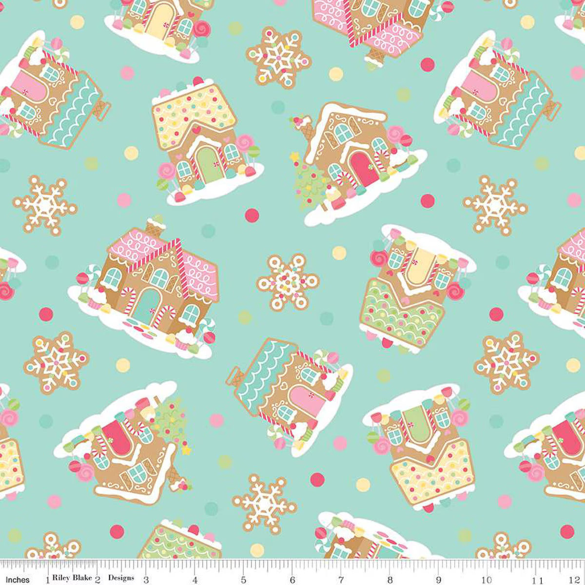 Fabric, Gingerbread Kisses Main - BLUE (by the yard)