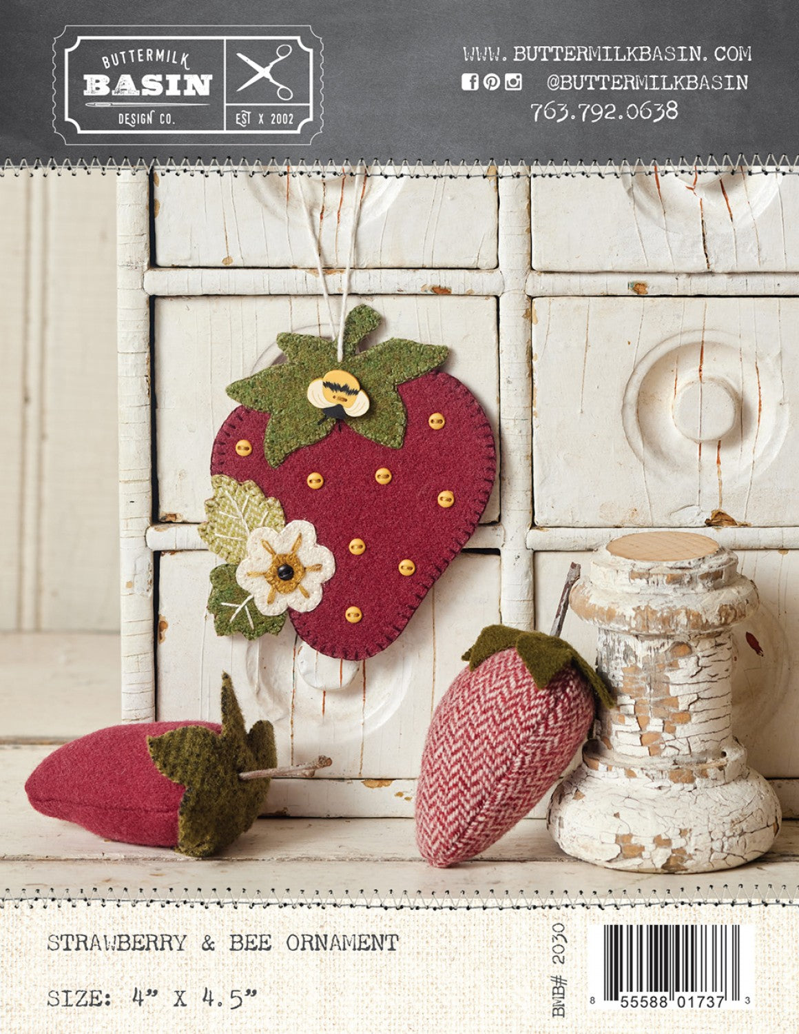 PATTERN, Strawberry & Bee Ornament by Buttermilk Basin