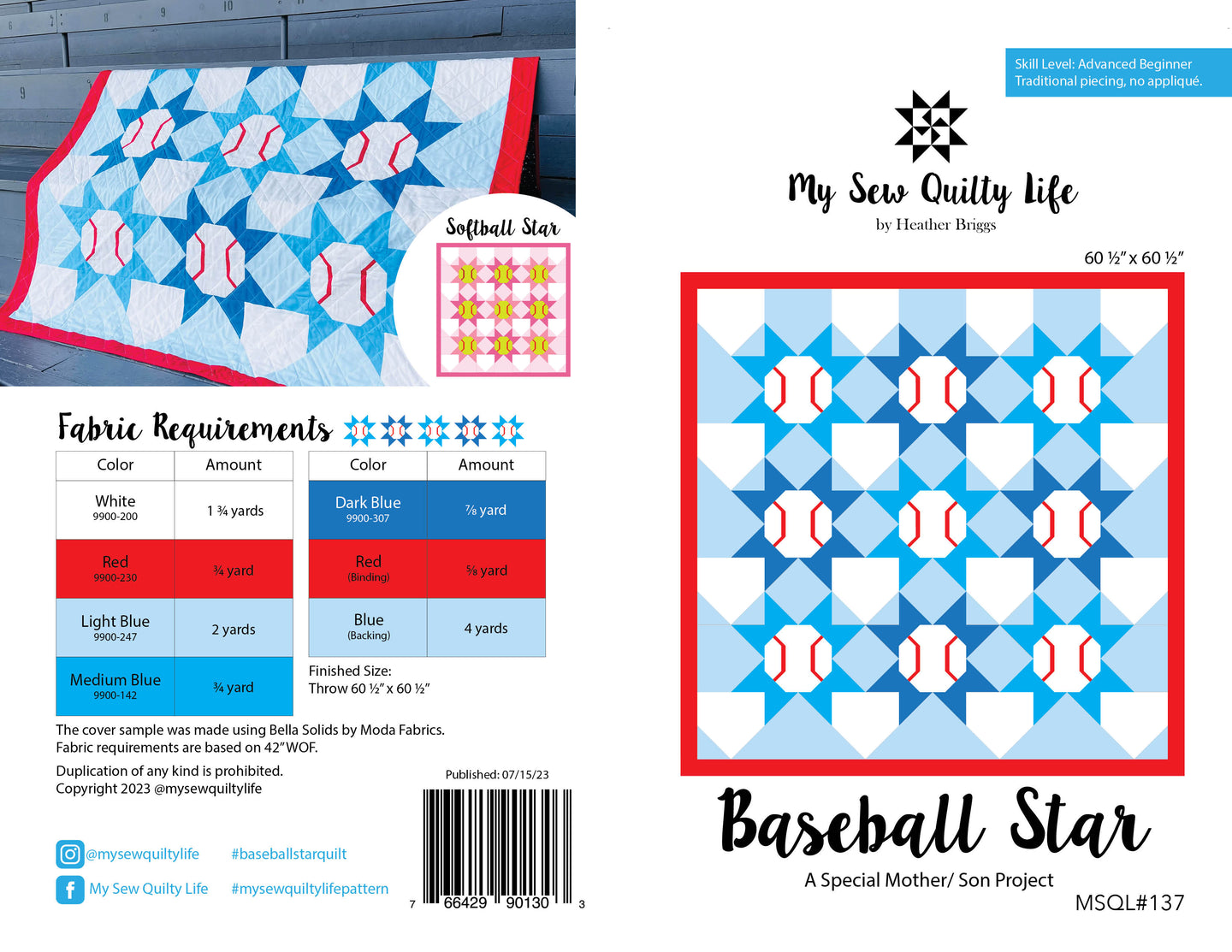 Pattern, Baseball Star Quilt by My Sew Quilty Life (digital download)