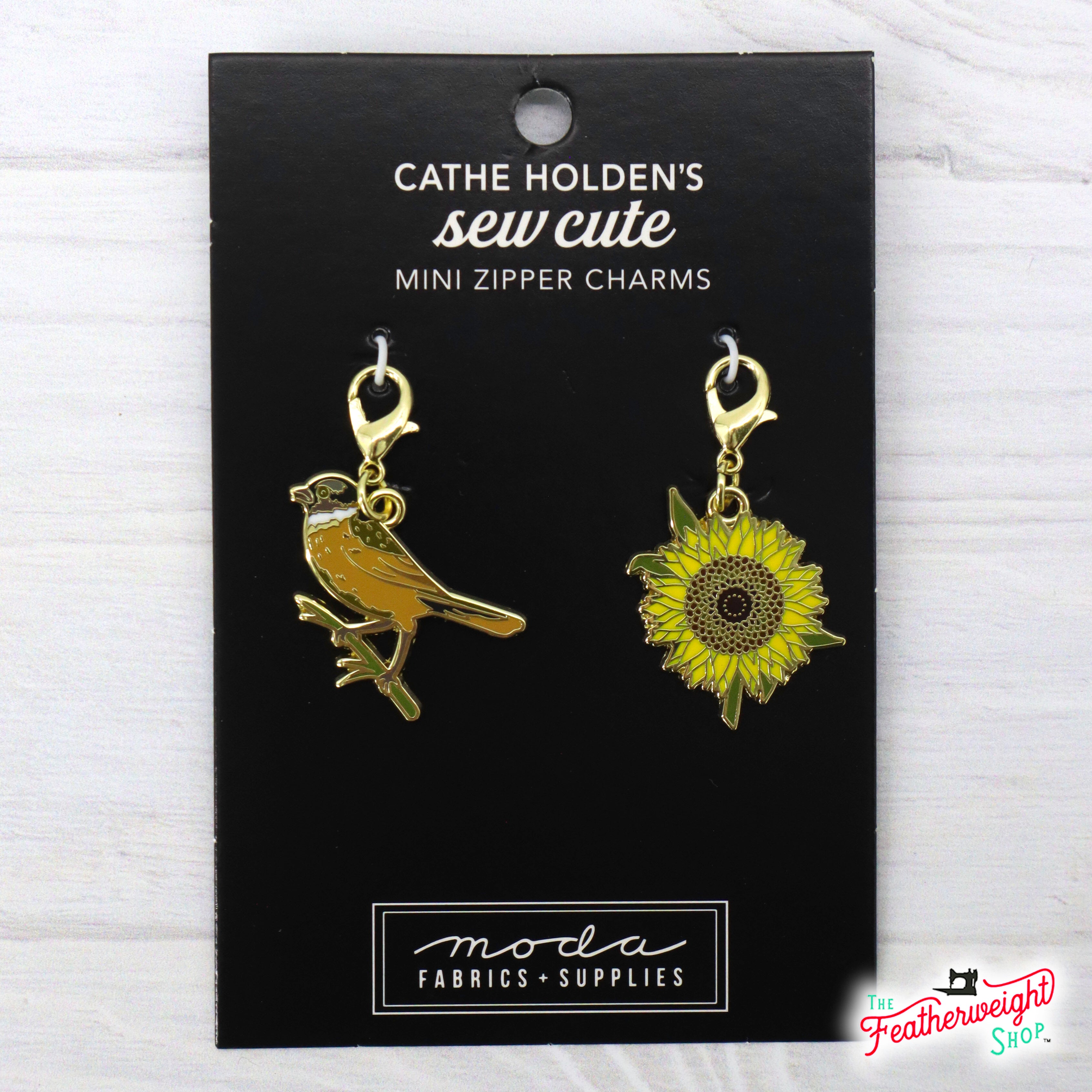 Enamel Charm Zipper Pull - SUNFLOWER & BIRD by Cathe Holden