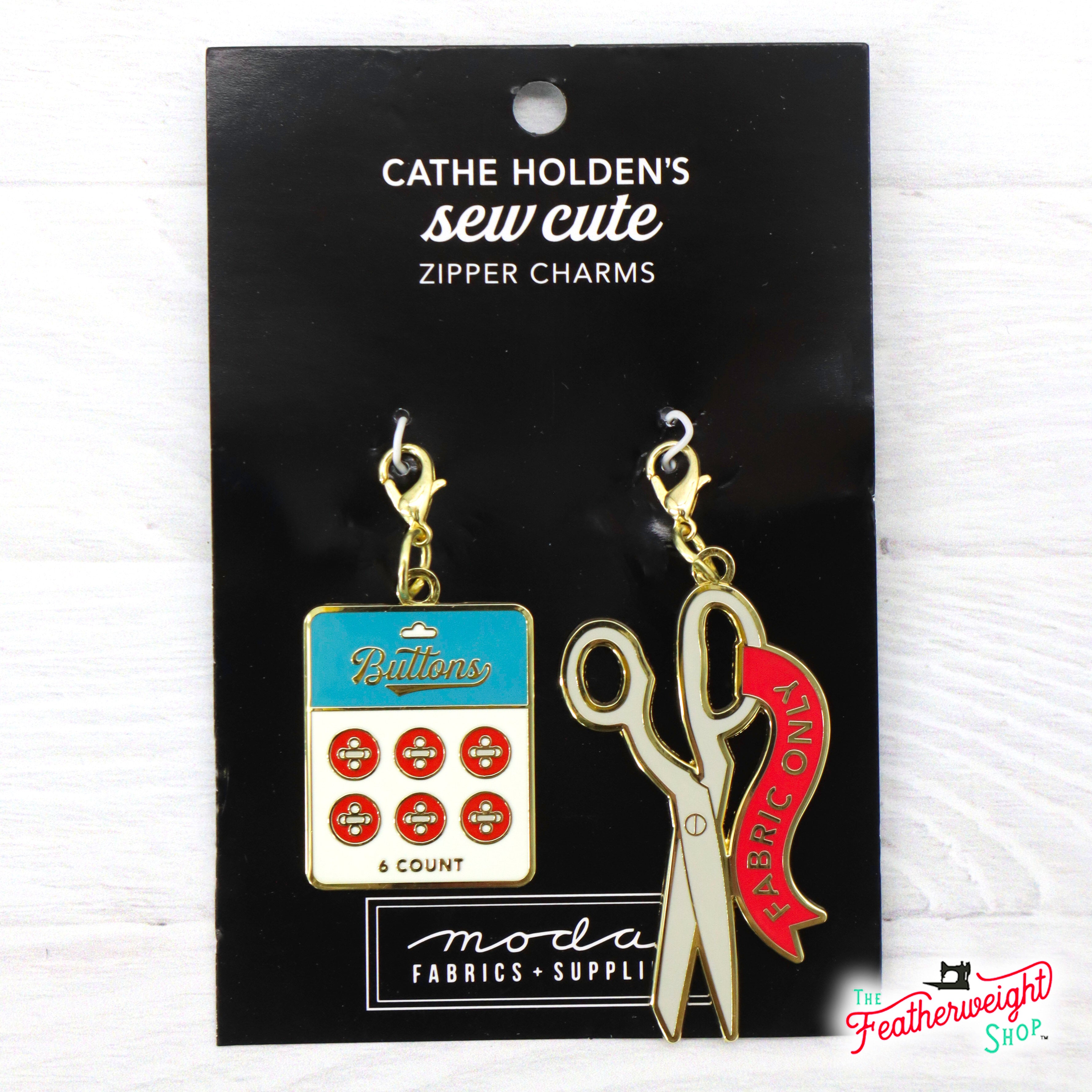 Enamel Charm Zipper Pull - SCISSORS & BUTTON CARD by Cathe Holden