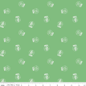Fabric, Pixie Noel 2 Snow Globes Green by Tasha Noel (by the yard)
