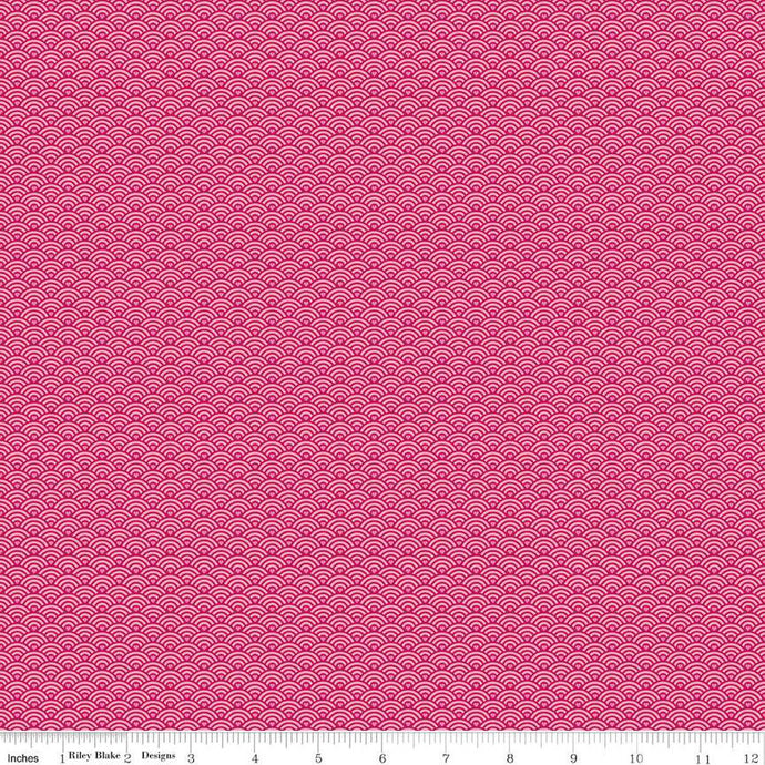 Fabric, Mint For You Tiny Hearts & Scallops CRANBERRY - (by the yard)