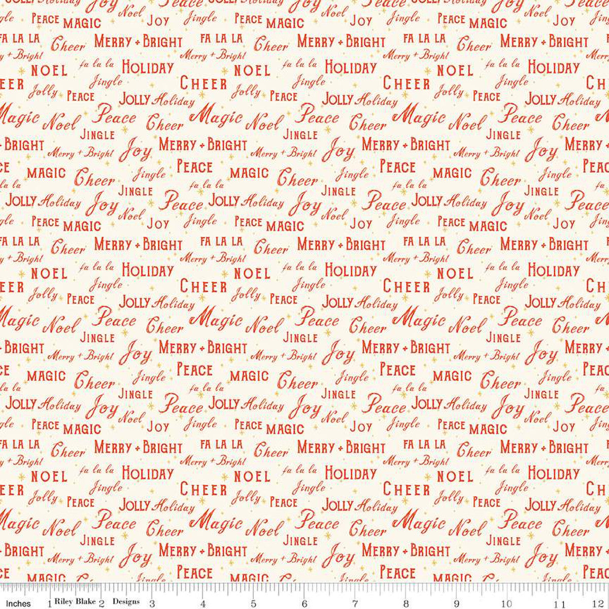 Holiday Cheer word phrases fabric