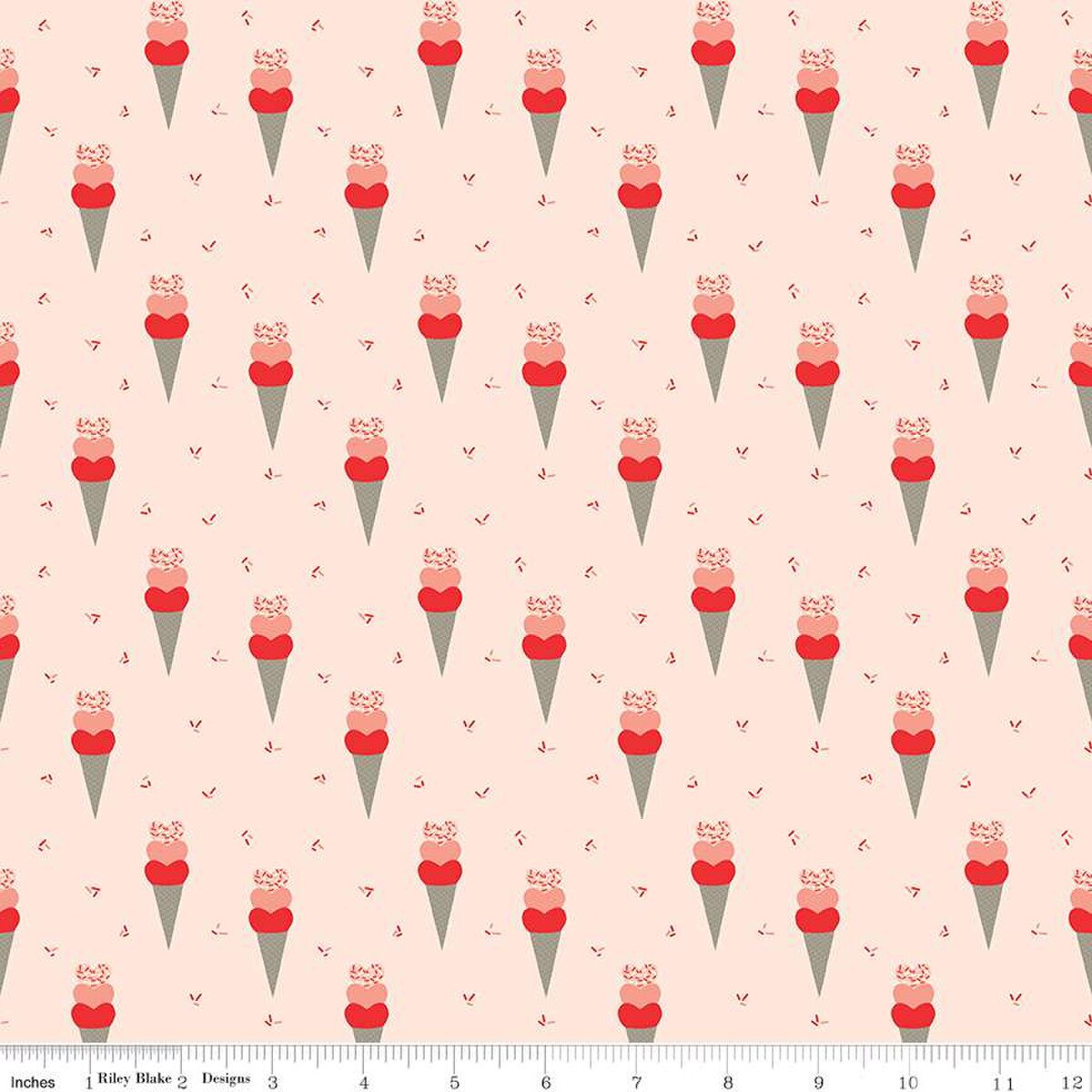 Fabric, Heart Ice Cream Cones by Sandy Gervais - BALLERINA Pink (by the yard)