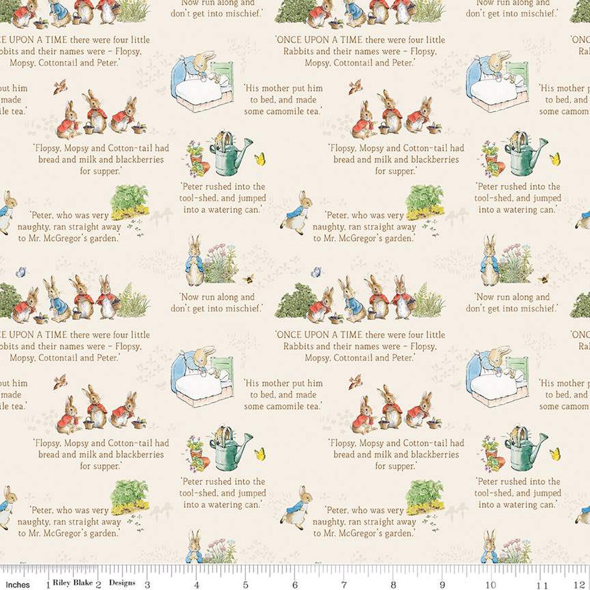 Fabric, Tale of Peter Rabbit - Storybook Text CREAM (by the yard)