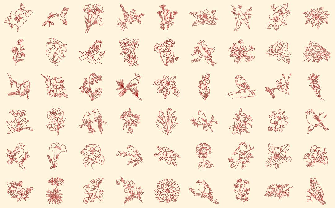 Fabric, Redwork Gatherings - Cream PANEL