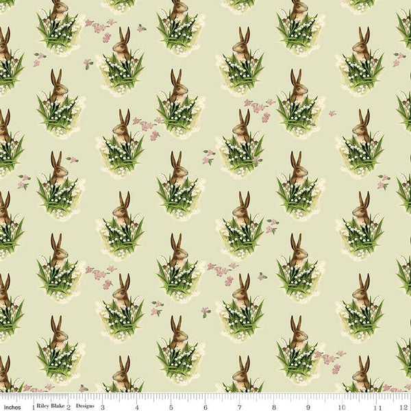 Fabric, Springtime Easter Bunnies by My Mind's Eye FERN GREEN - (by the yard)