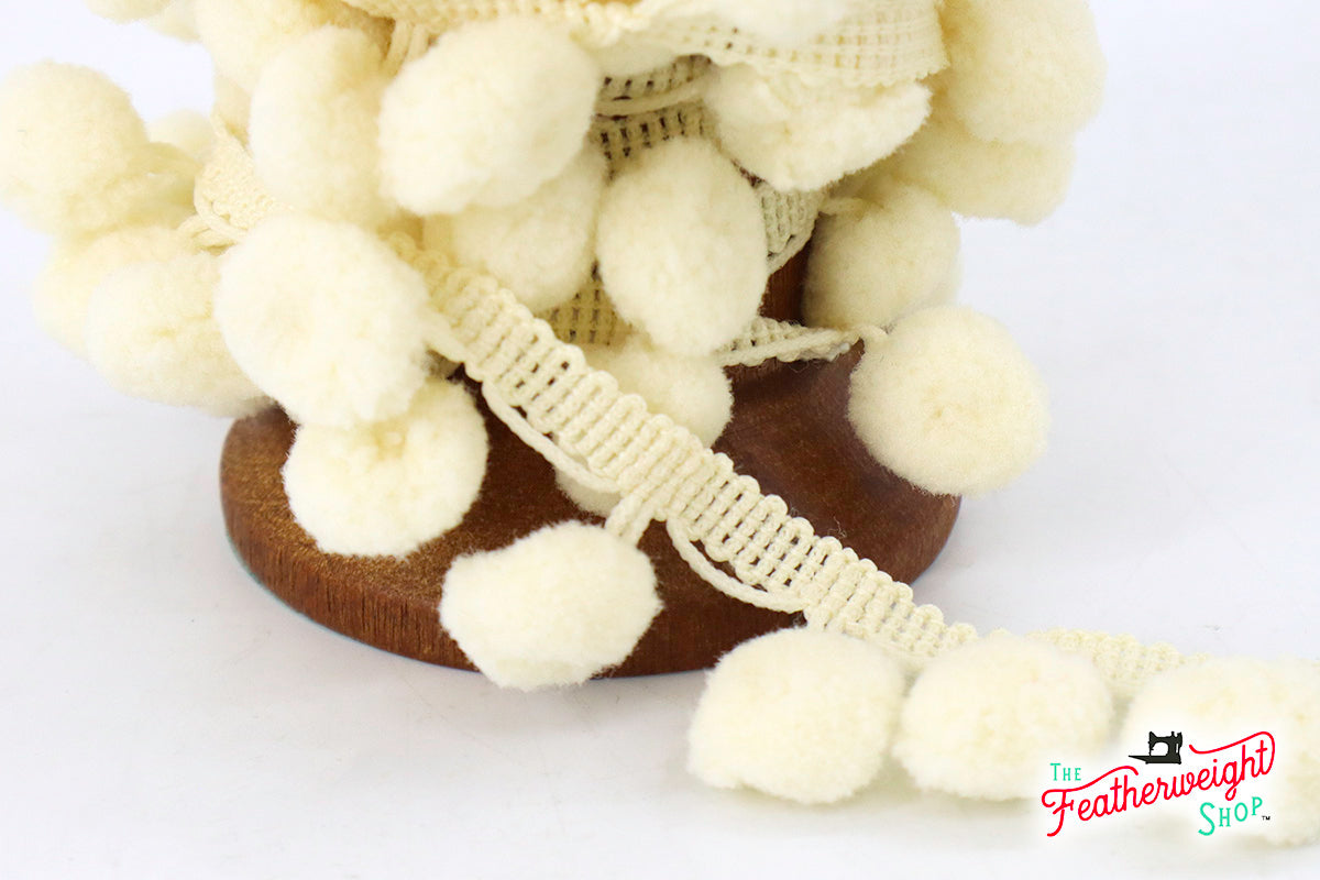 Pom-Pom Trim, Ivory Cream 1/2" Ball