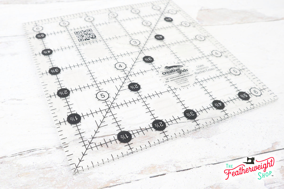 Cutting Ruler, CREATIVE GRIDS 6 1/2" x 6 1/2" SQUARE (with self-grips)