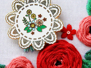 Load image into Gallery viewer, Needle Minder, Vintage Floral Doily by Flamingo Toes