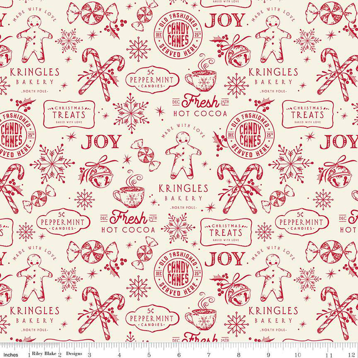 Fabric, Old Fashioned Christmas CREAM FLANNEL (by the yard)