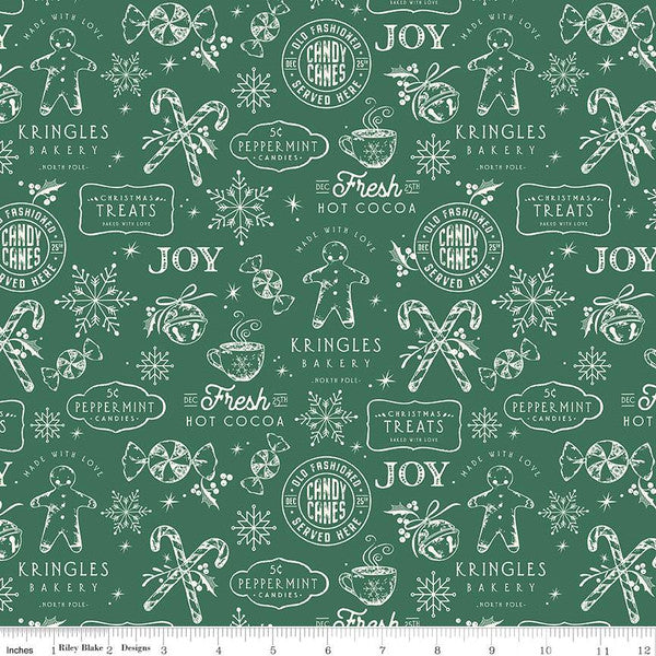 Fabric, Old Fashioned Christmas PINE GREEN FLANNEL (by the yard)