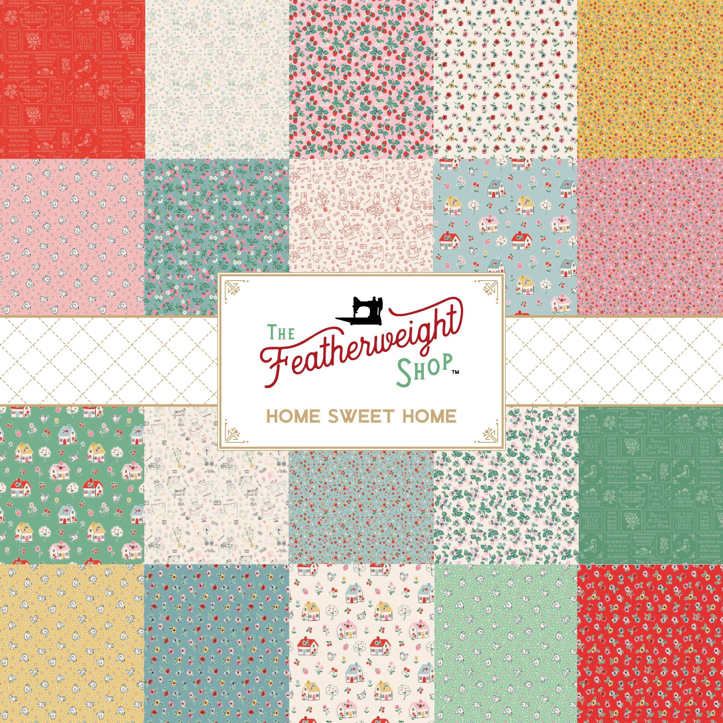 Fabric, Poppie Cotton Home Sweet Home - Cream Strawberry Cake (by the yard)