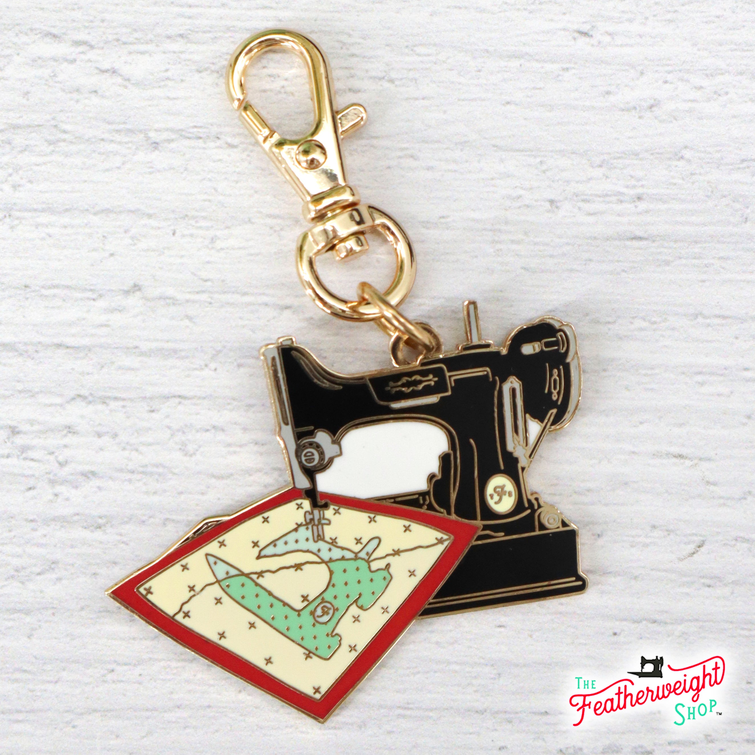 Keyring & Keychain Enamel Charm, FEATHERWEIGHT QUILT