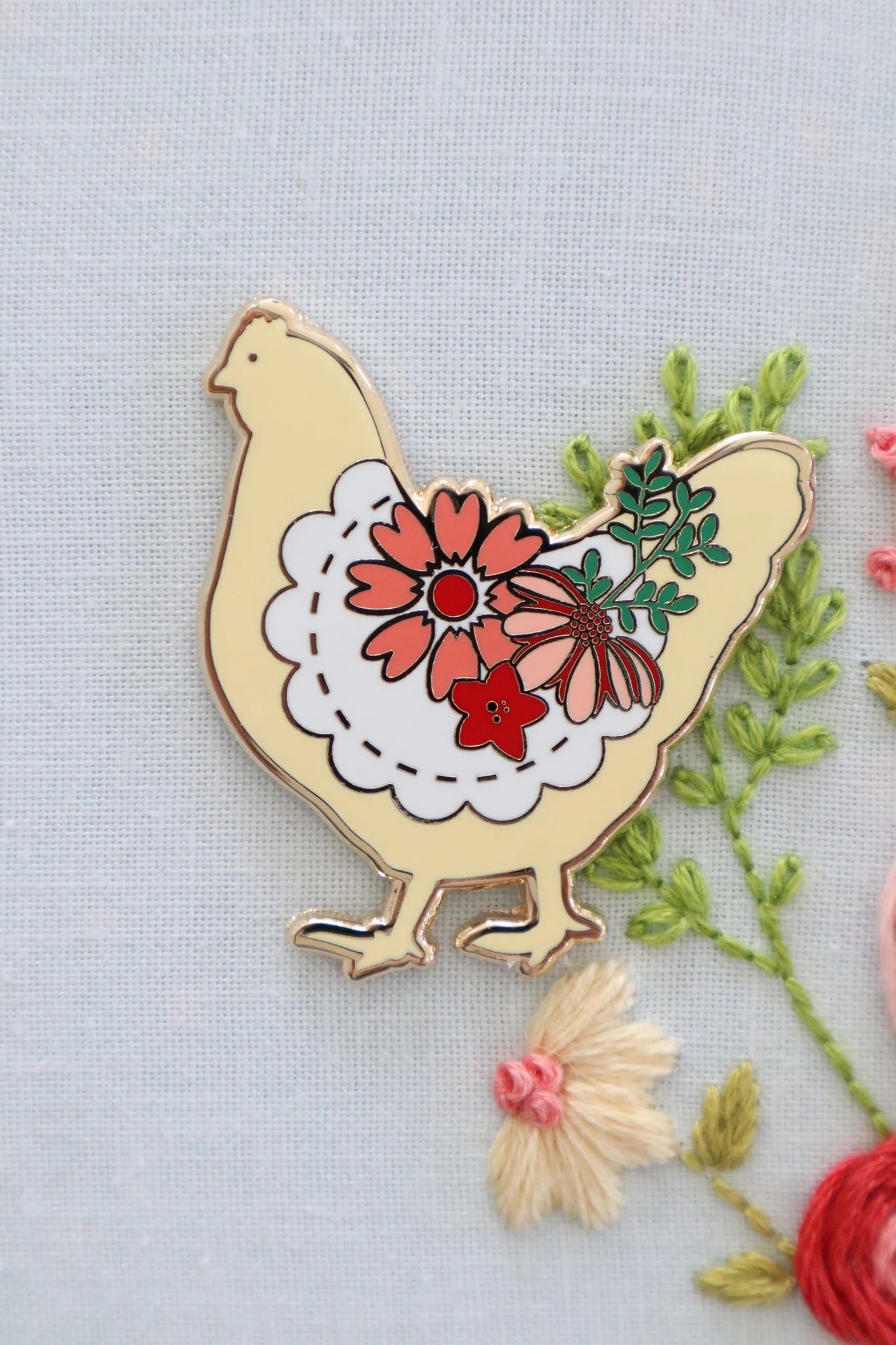 Needle Minder, FARMHOUSE FLORAL CHICKEN by Flamingo Toes