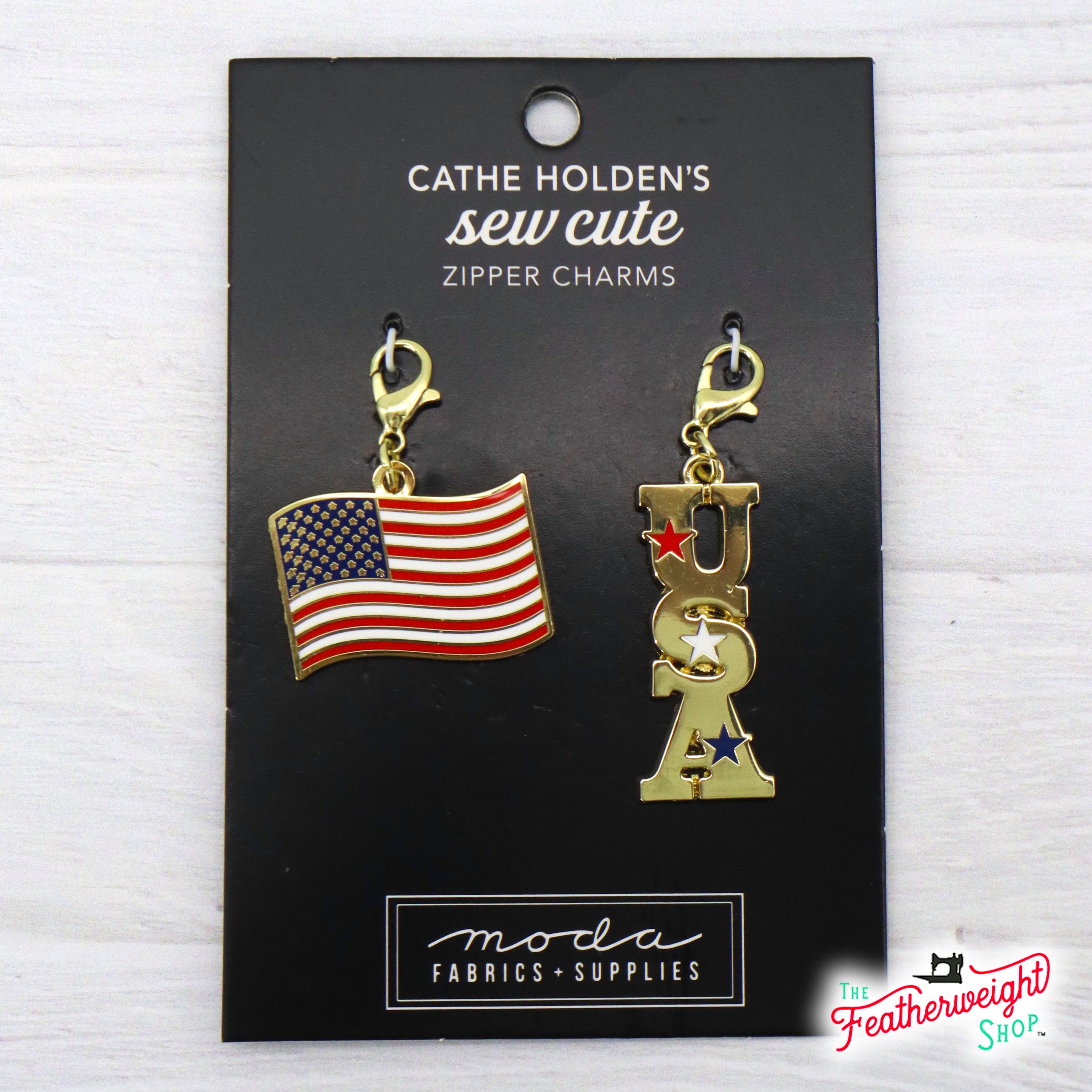 Enamel Charm Zipper Pull - AMERICAN FLAG & USA by Cathe Holden