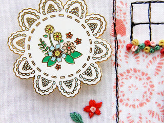 Load image into Gallery viewer, Needle Minder, Vintage Floral Doily by Flamingo Toes