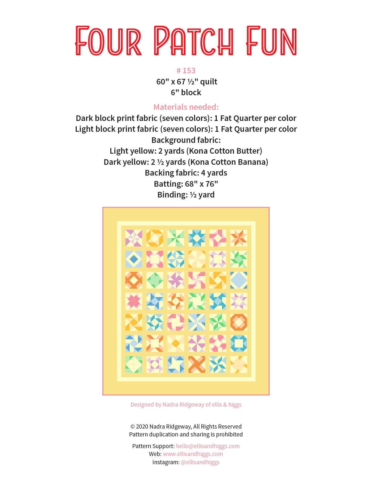 Pattern, Four-Patch Fun Quilt by Ellis & Higgs (digital download)