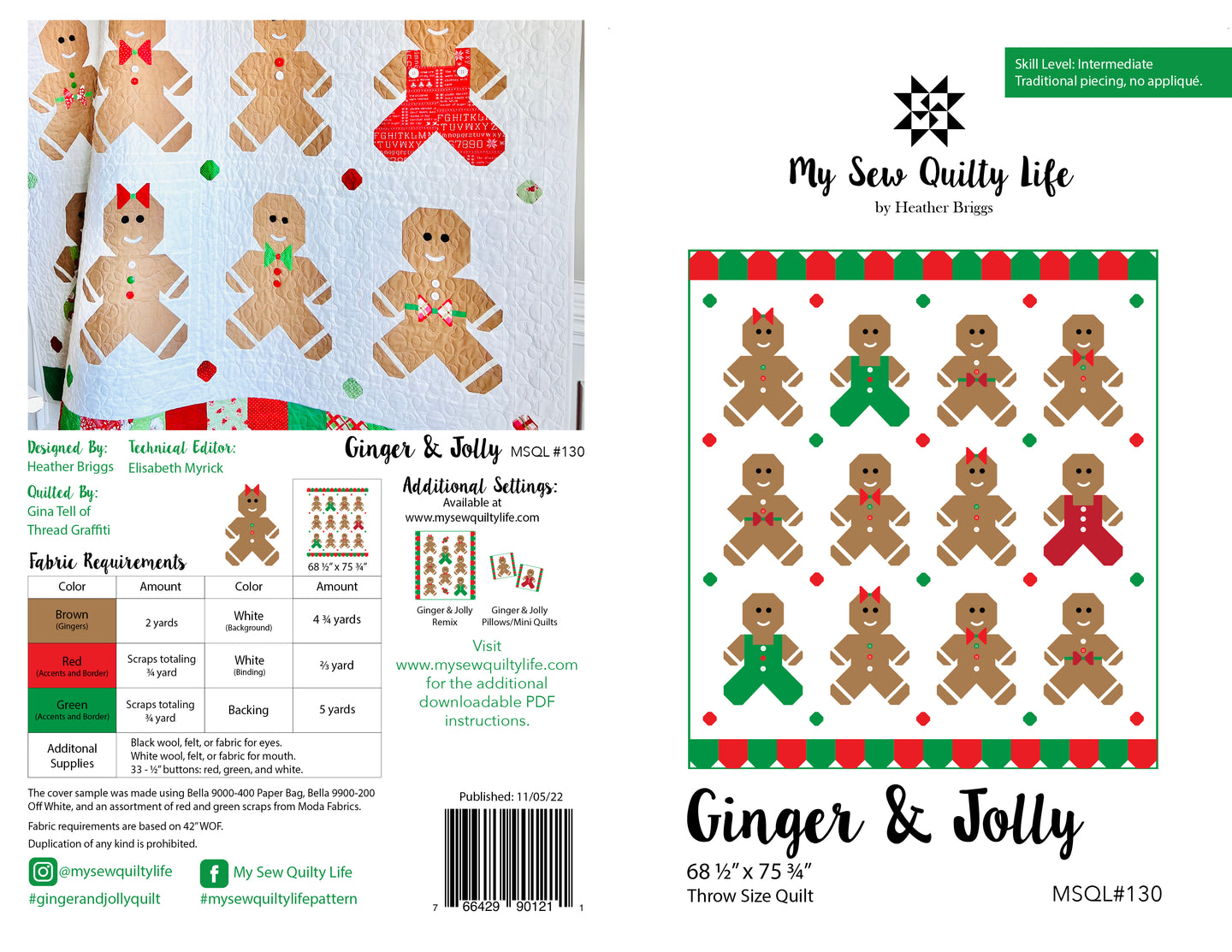 Pattern, Ginger & Jolly Gingerbread Men Quilt by My Sew Quilty Life (digital download)