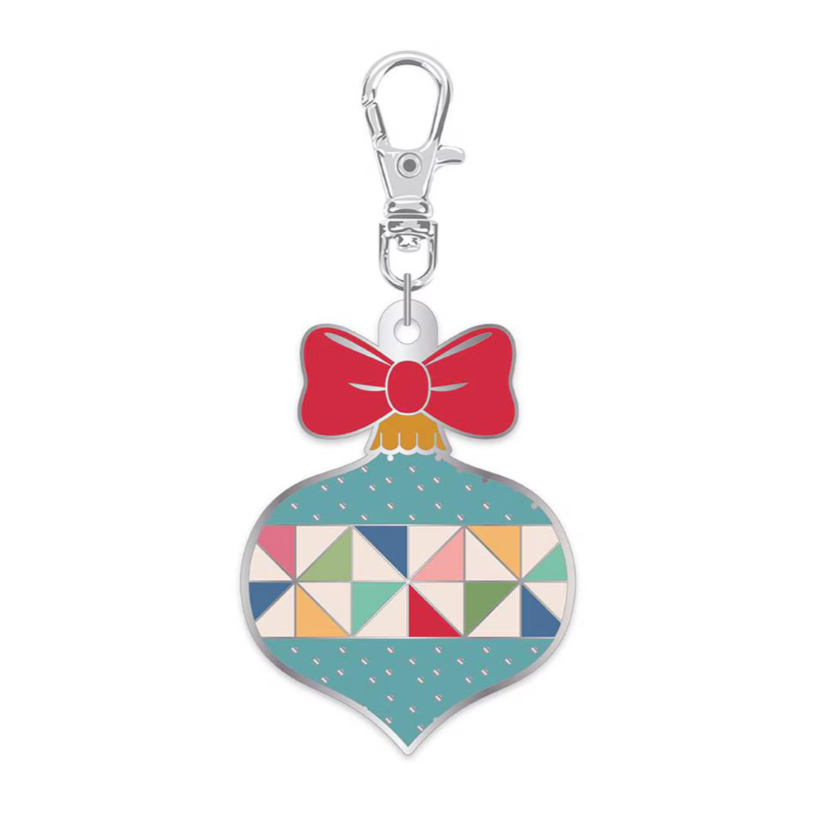 Enamel Happy Charm, Christmas Ornament Keyring & Keychain by Lori Holt