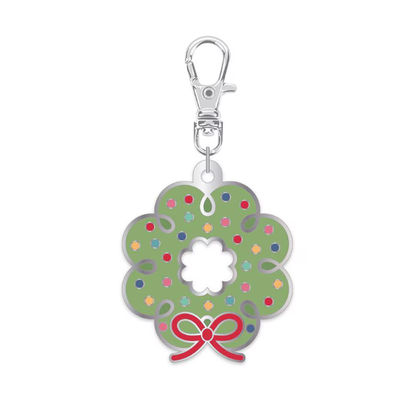 Enamel Happy Charm, Christmas Wreath Keyring & Keychain by Lori Holt