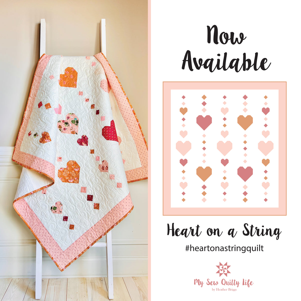Heartstring Quilt Pattern Pattern, Heart on a String Quilt by My Sew Quilty Life (digital downlo ...