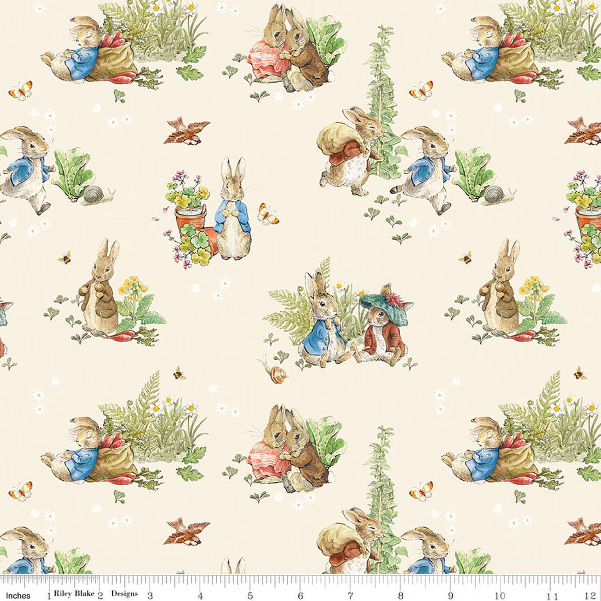 Fabric, Peter Rabbit and Benjamin Bunny - Main CREAM (by the yard)