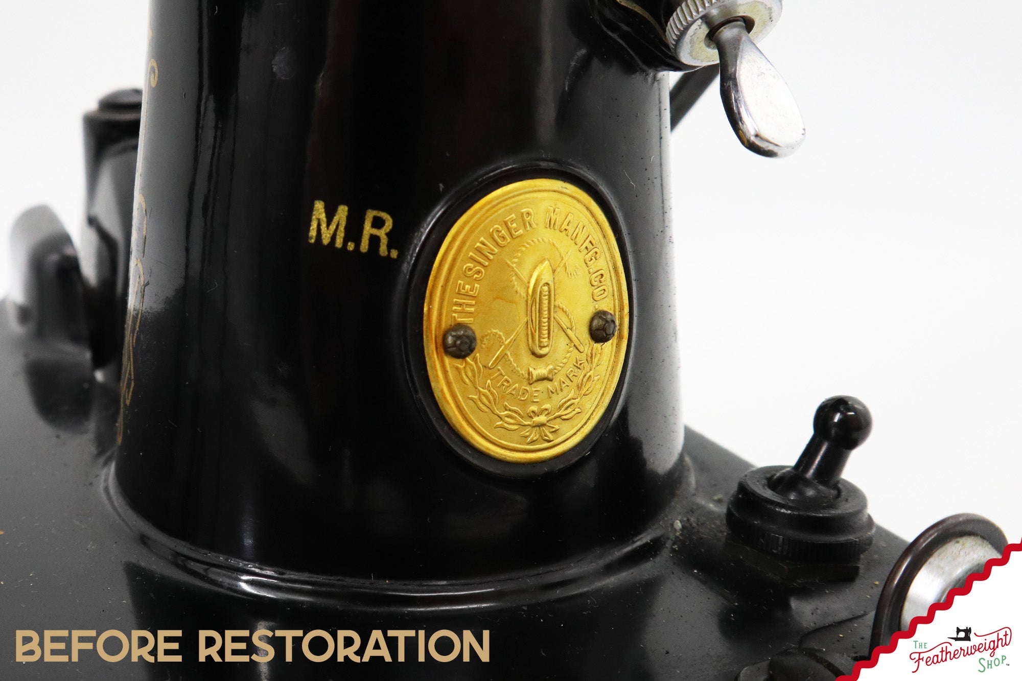 Singer Featherweight 221 Sewing Machine AH194***, RARE M.R. Decal - Fully Restored in Gloss Black