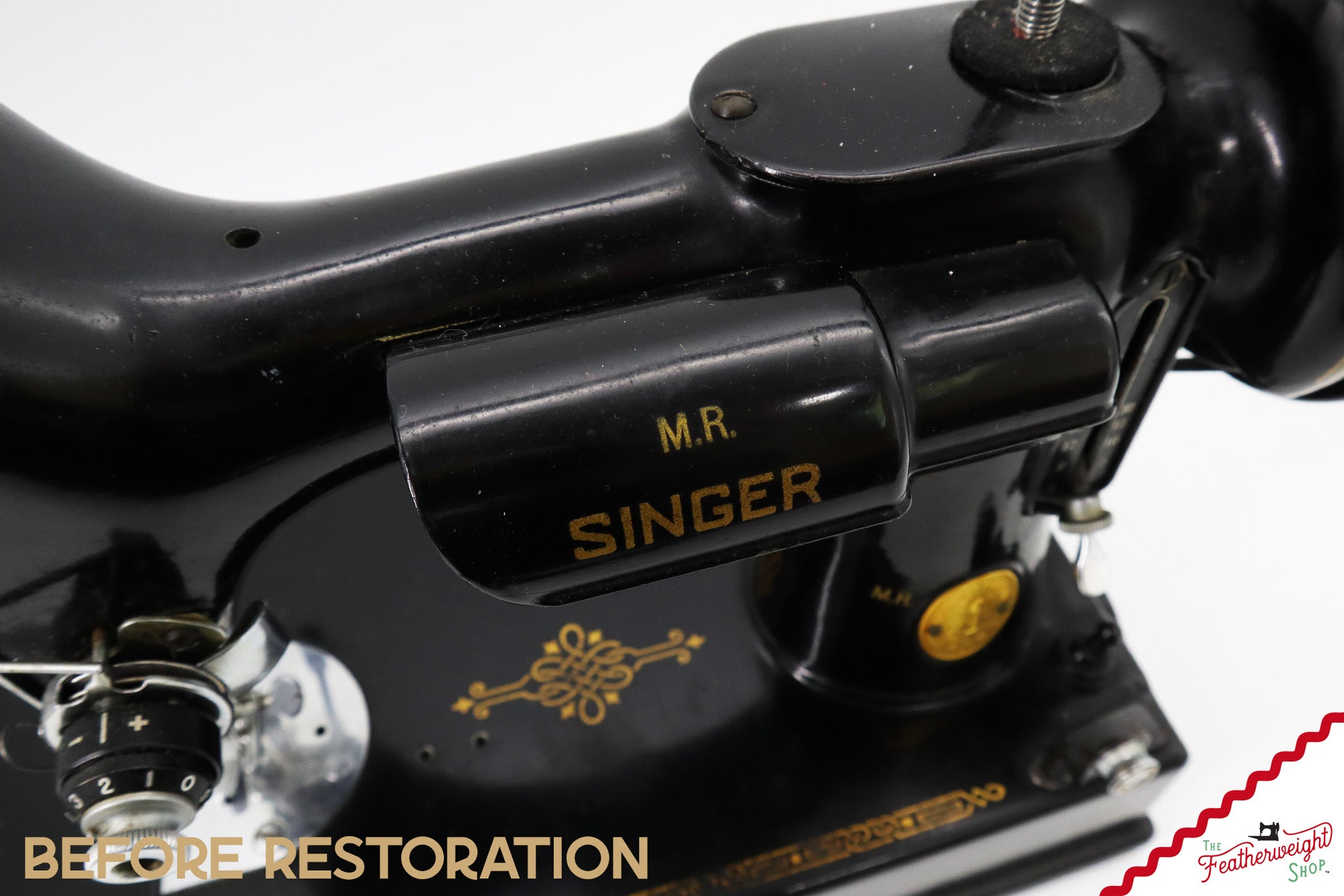Singer Featherweight 221 Sewing Machine AH194***, RARE M.R. Decal - Fully Restored in Gloss Black
