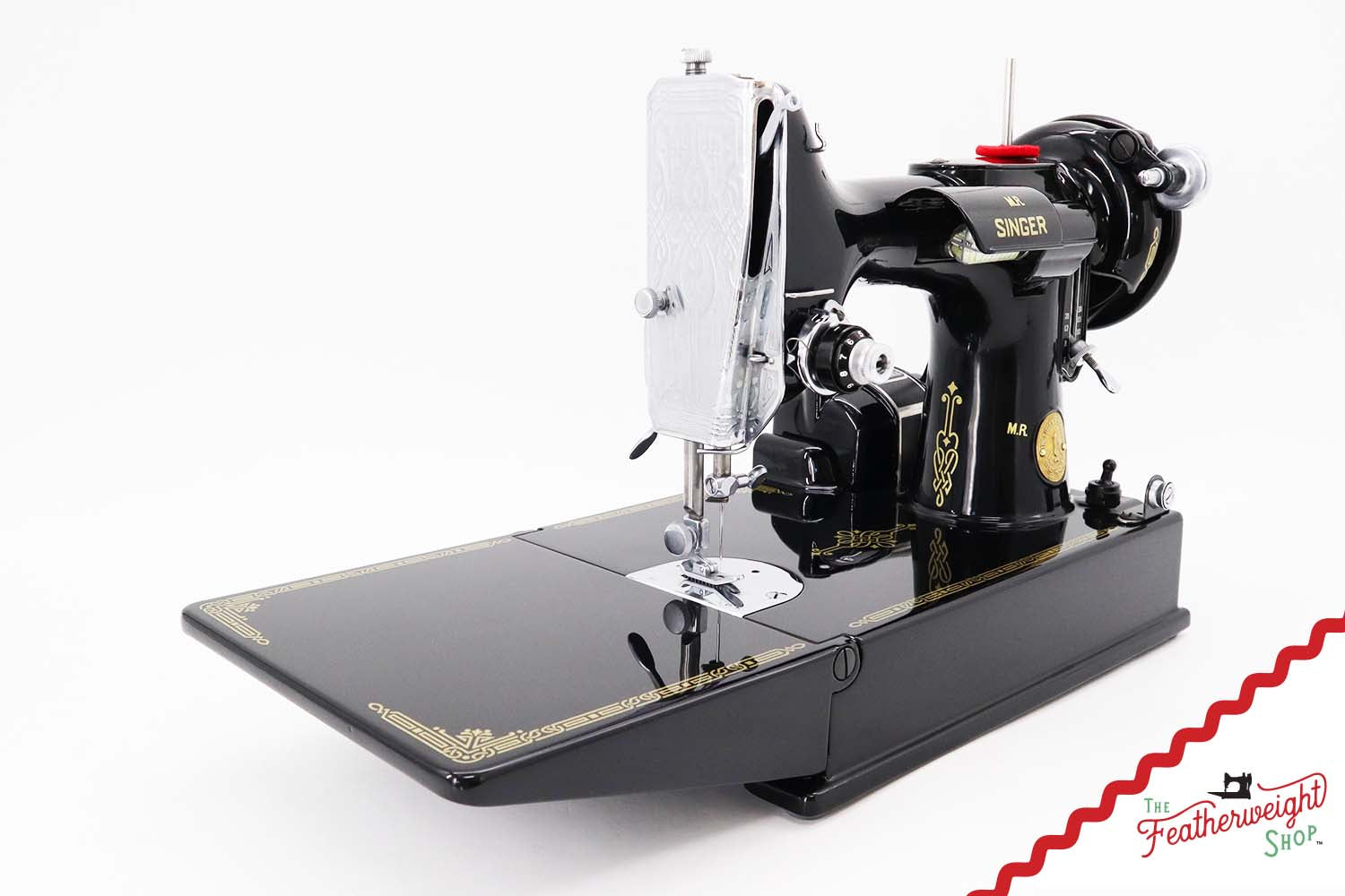 Singer Featherweight 221 Sewing Machine AH194***, RARE M.R. Decal - Fully Restored in Gloss Black