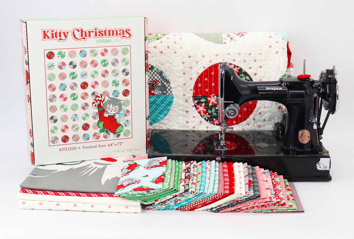 Quilt Kit, Kitty Christmas Boxed Set of Fabric + Pattern & Templates